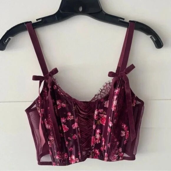 Victoria's Secret Dream Angels Floral Lace Corset Top Size M-DD/E80 Plum - Picture 3 of 4